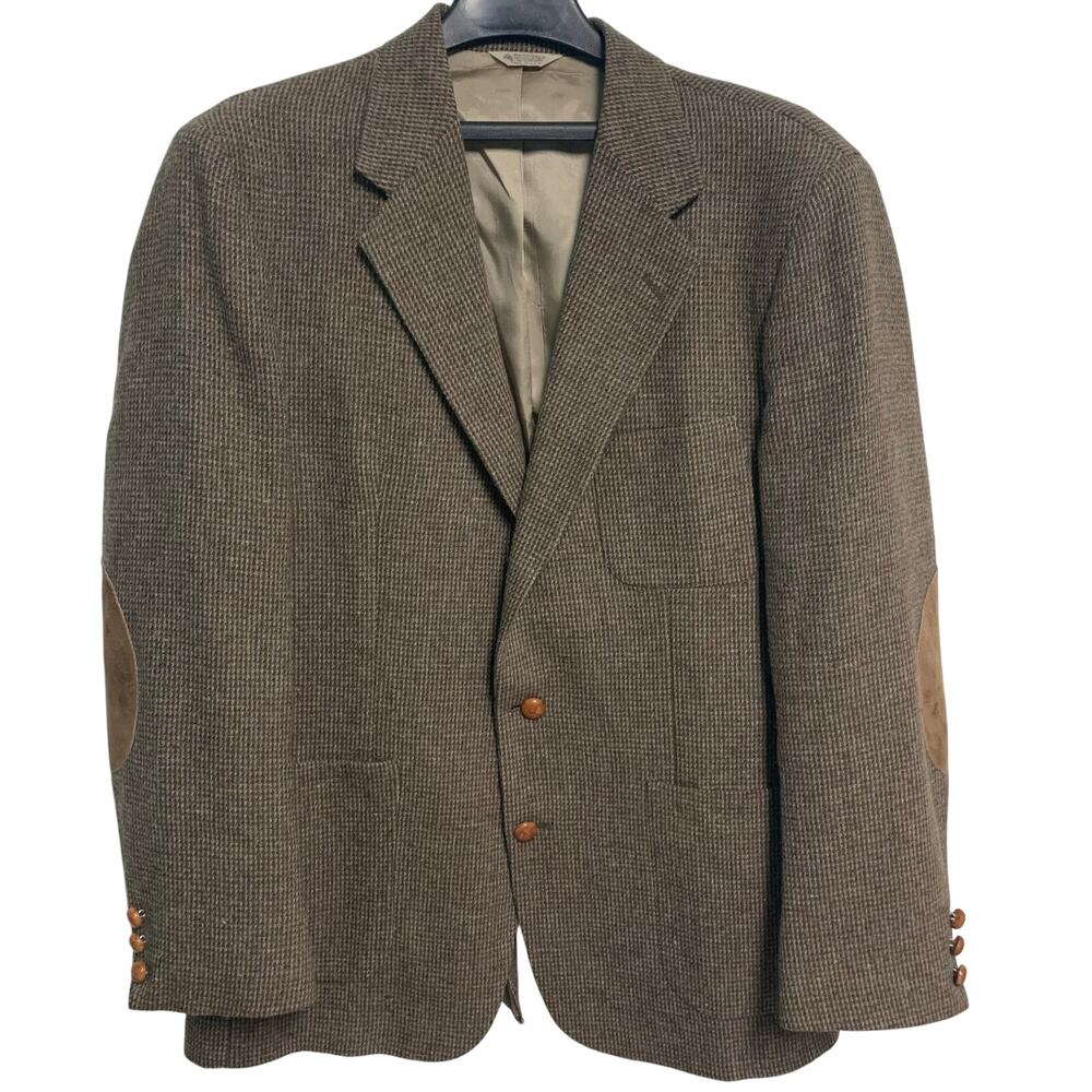 Stewart County Vintage Men's 100% Pure Wool Brown Tweed Suit Jacket Elbow Pads L